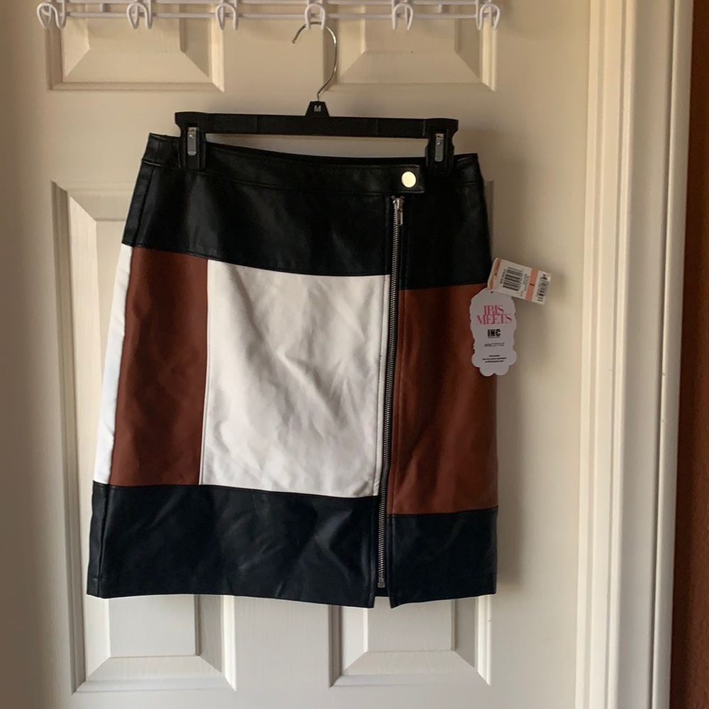 INC White Brien Black Short Leather Like material skirt. Size 2. Tags attached